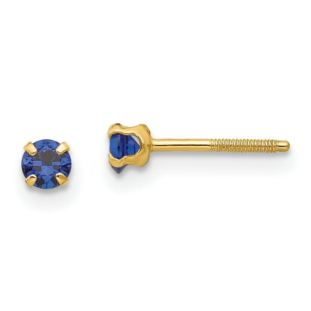 Boucles d'Oreilles Clous en Or Jaune 14k Pierre de Naissance Saphir Simulé 3 mm Septembre Septembre