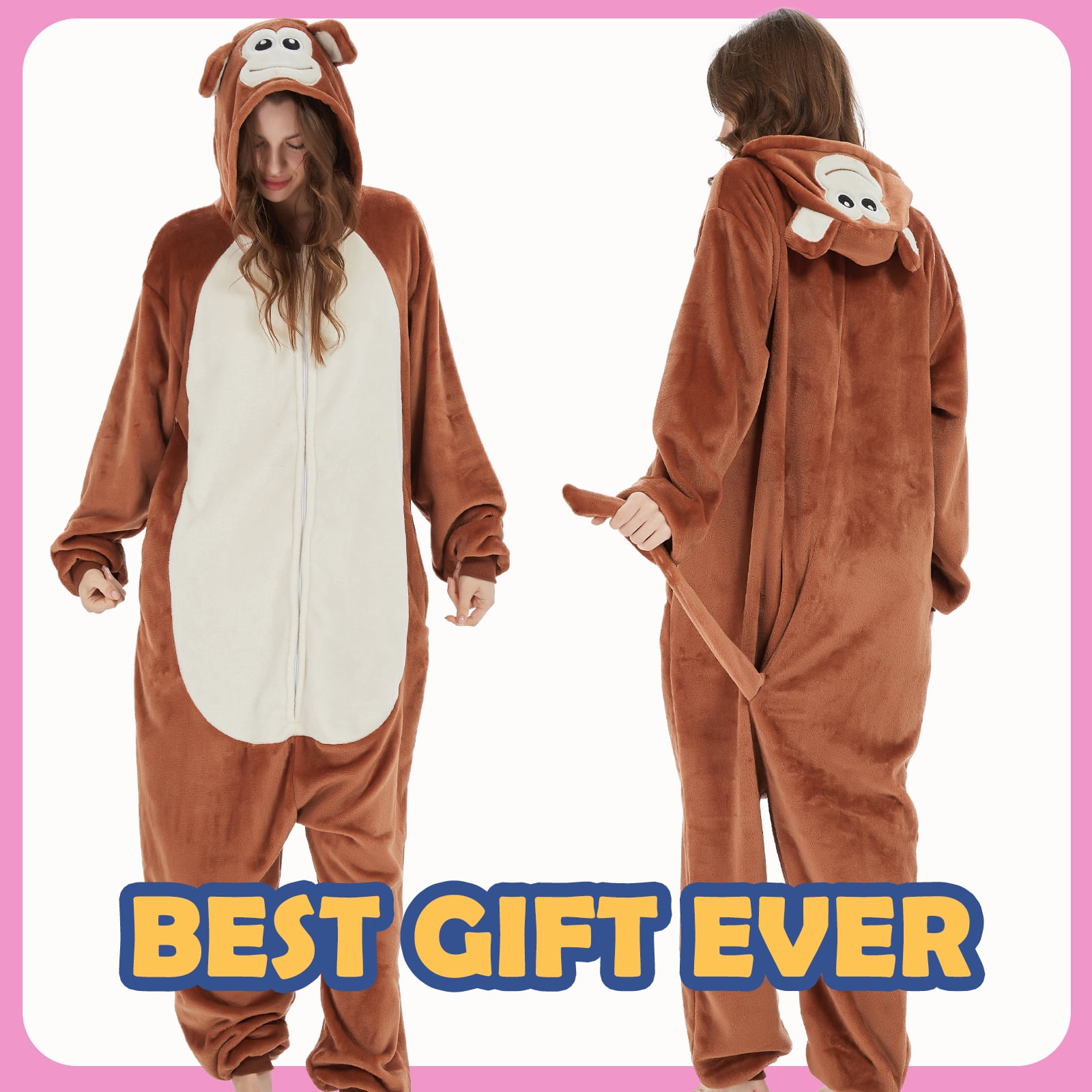 SWEETXIN Adult Monkey Unisex Onesie Pajamas Halloween Cosplay Costume Suit for Women and Men Jumpsuit SizeM