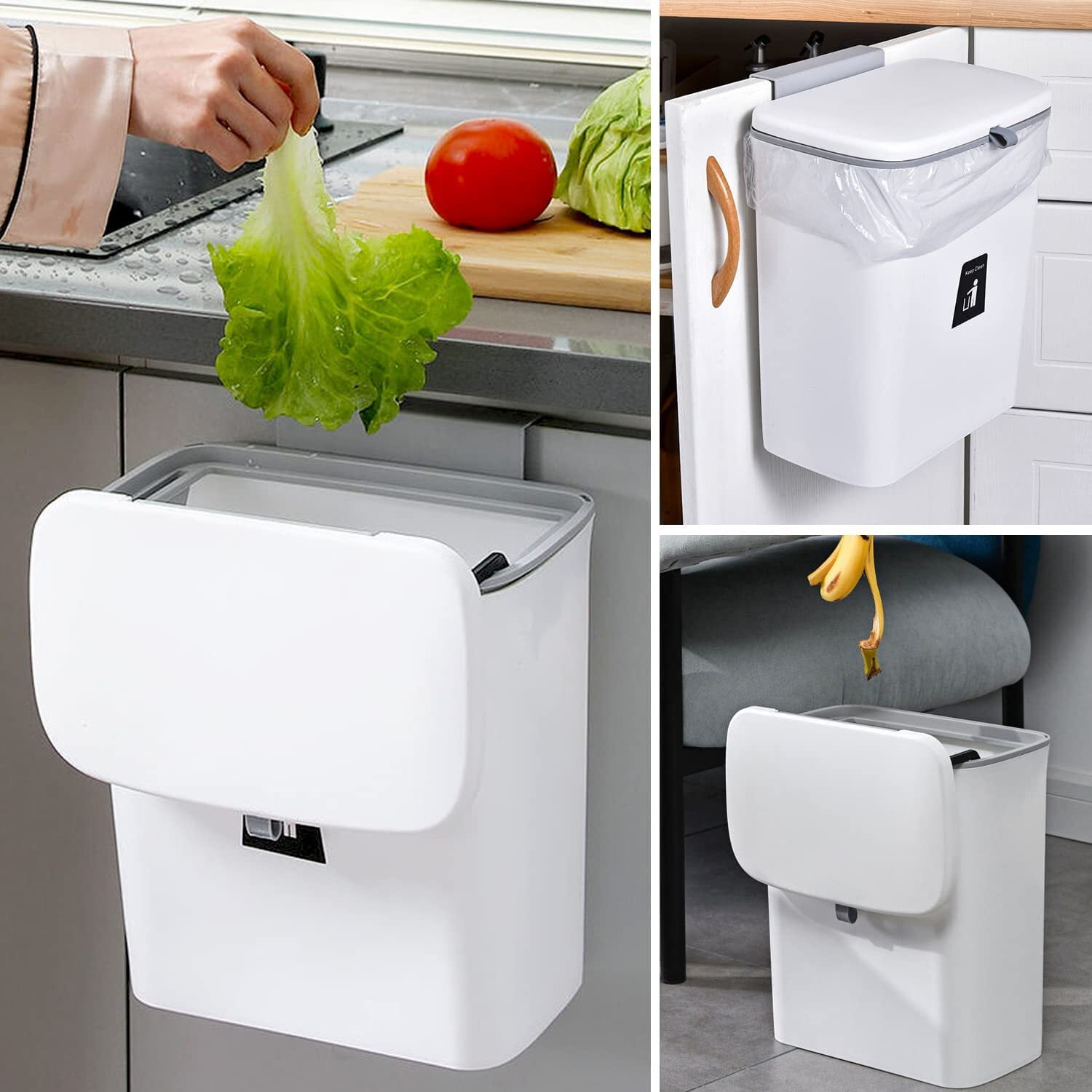 Hanging Small Trash Can with Lid for Counter Top or Under Sink, 2.4