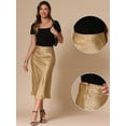 thumbnail image 2 of Unique Bargains Women's Silk Elastic High Waist Midi Skirts M Light Brown, 2 of 6