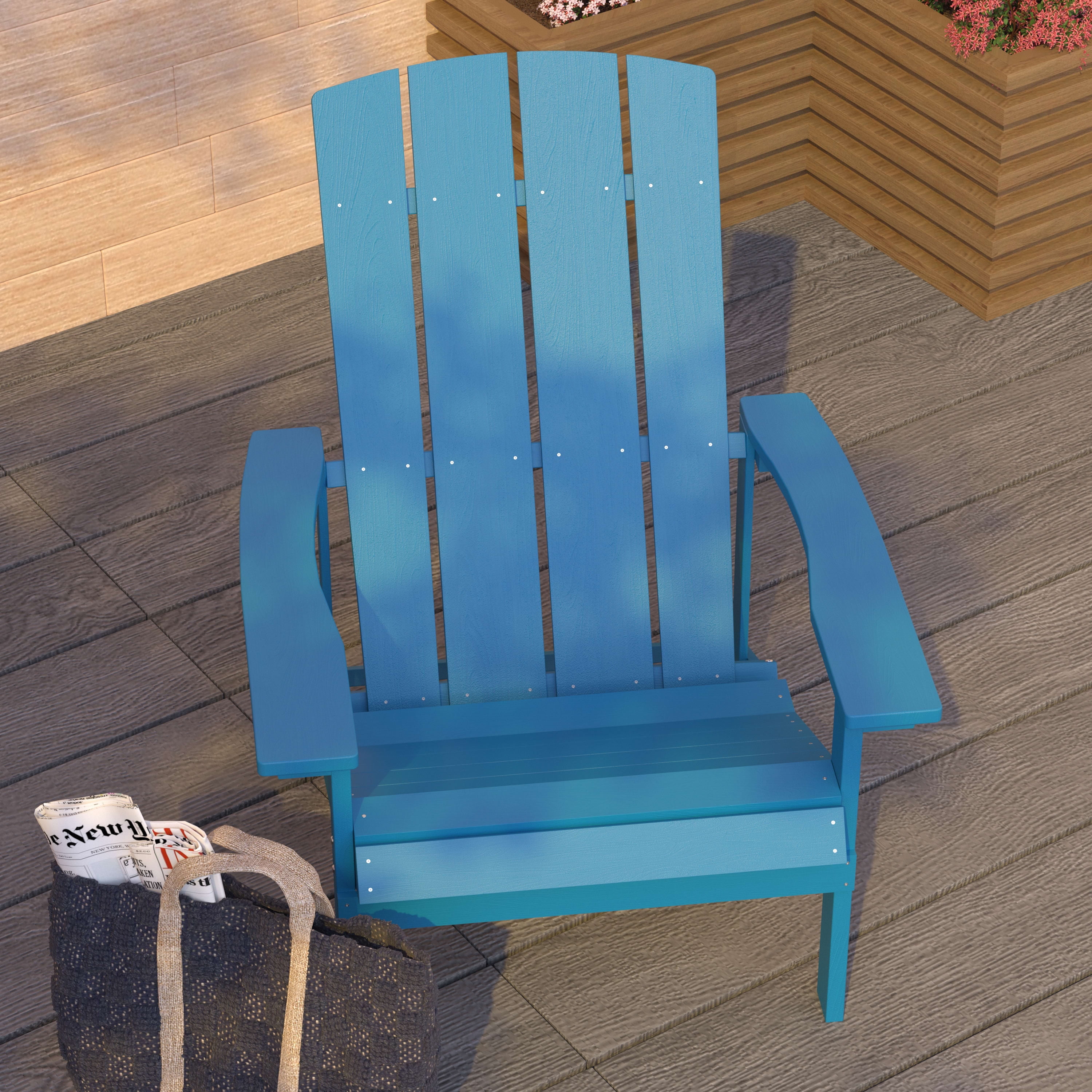 Merrick Lane Azure Blue Adirondack Patio Chairs With Vertical Lattice Back And Weather Resistant Frame