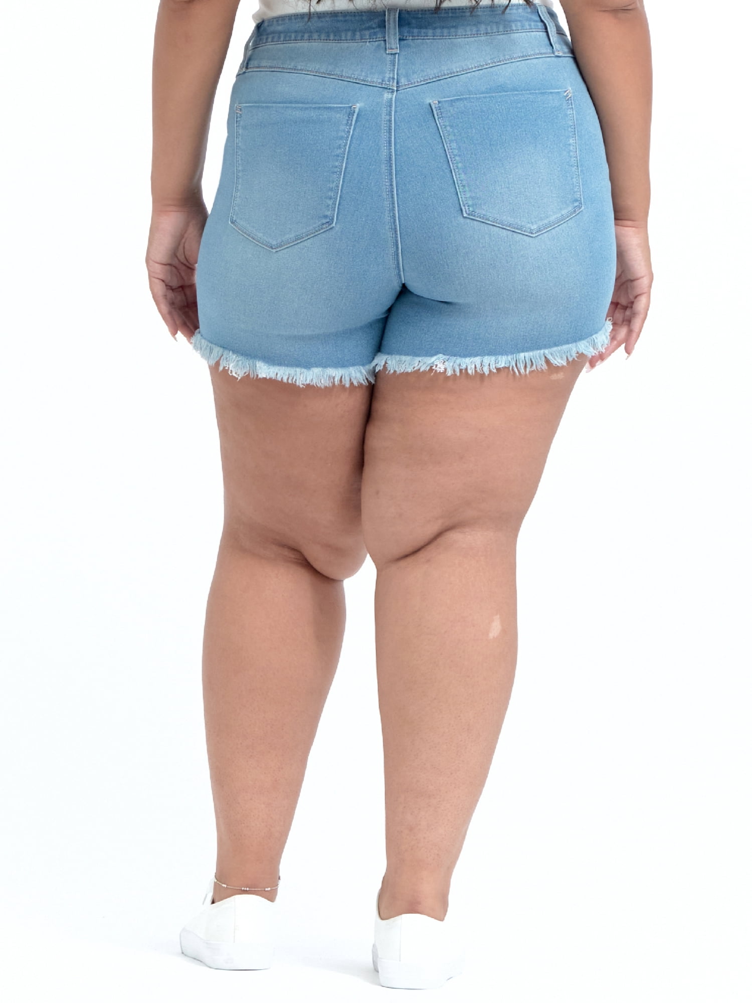 A3Denim Women's Plus Size Raw Edge Denim Shorts, 5" Inseam, Sizes 16W-24W