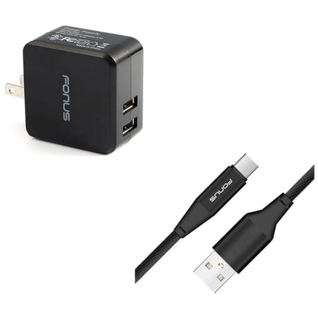 Type-C 10ft USB Cable w 17W Home Charger R5V for Blackberry Key2 LE - BLU G9 Vivo XI Plus 5 - CAT S61 S48c - Coolpad Legacy - Essential Phone (PH-1) - Google Pixel XL 3a XL 3 XL 2 XL
