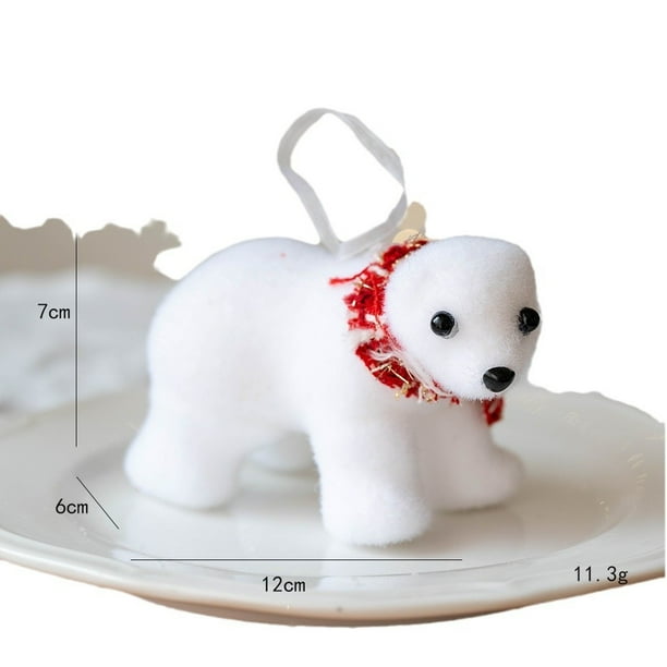 Adorno Navideño de Oso Blanco Flocado | Pequeño y Bonito Adorno para Árbol de Navidad | Decoración Colgante Suave y Duradera para Manijas de Puertas de Árboles, Regalos y Detalles de Temporada para E