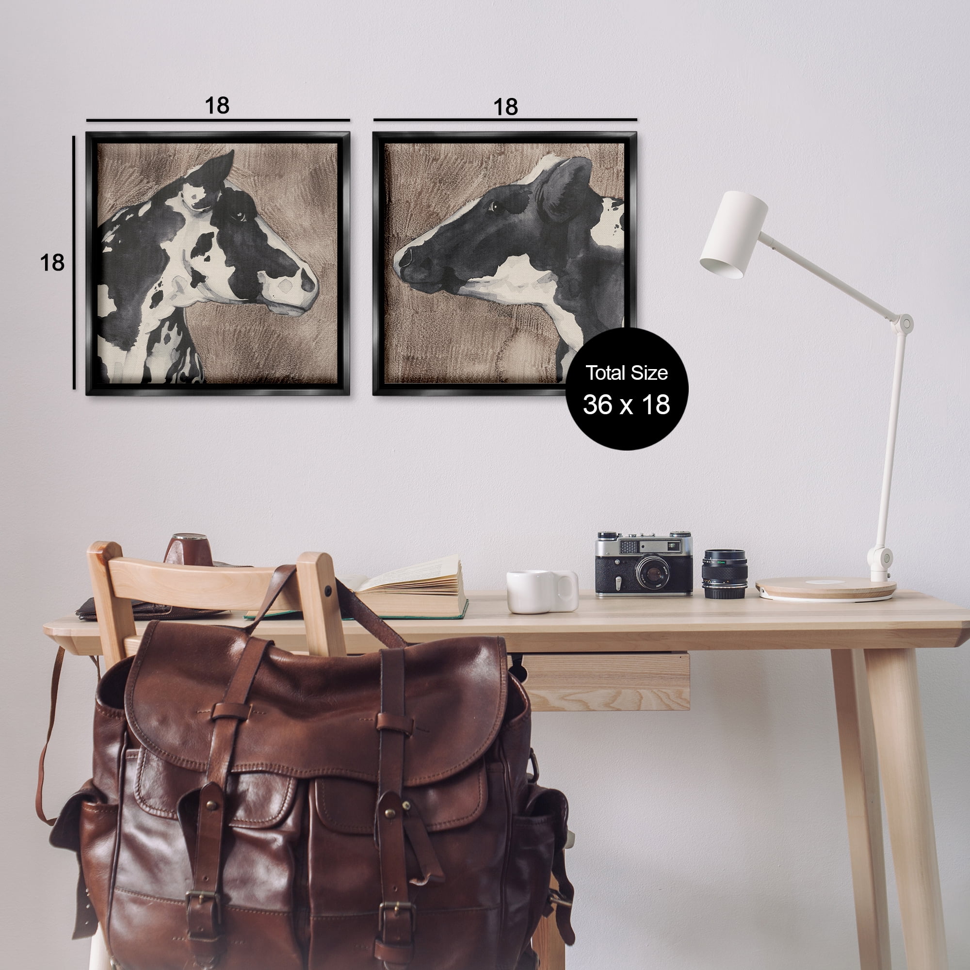 Stupell Industries Holstein Cow Portrait Profile Animals Painting Black Floater Framed Canvas Art Print Wall Art, 18 x 18, Set of 2
