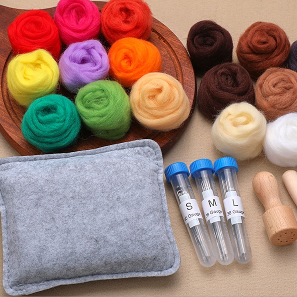 Geemin 18 Colors Needle Felting Kits Wool Felting Tools Handmade Felt Needle Wool Felting Accessories for Adults Felting Supply