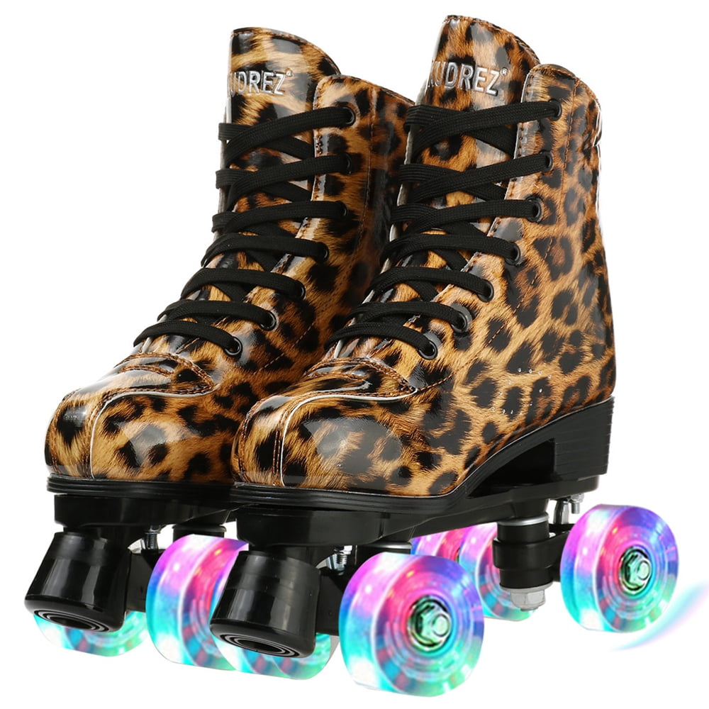 Womens Classic Roller Skates PU Leather High-top Double-Row Roller 4 Wheel Roller Skates Outdoor Roller Skates for Unisex Professional Roller Skates with Shoes Bag