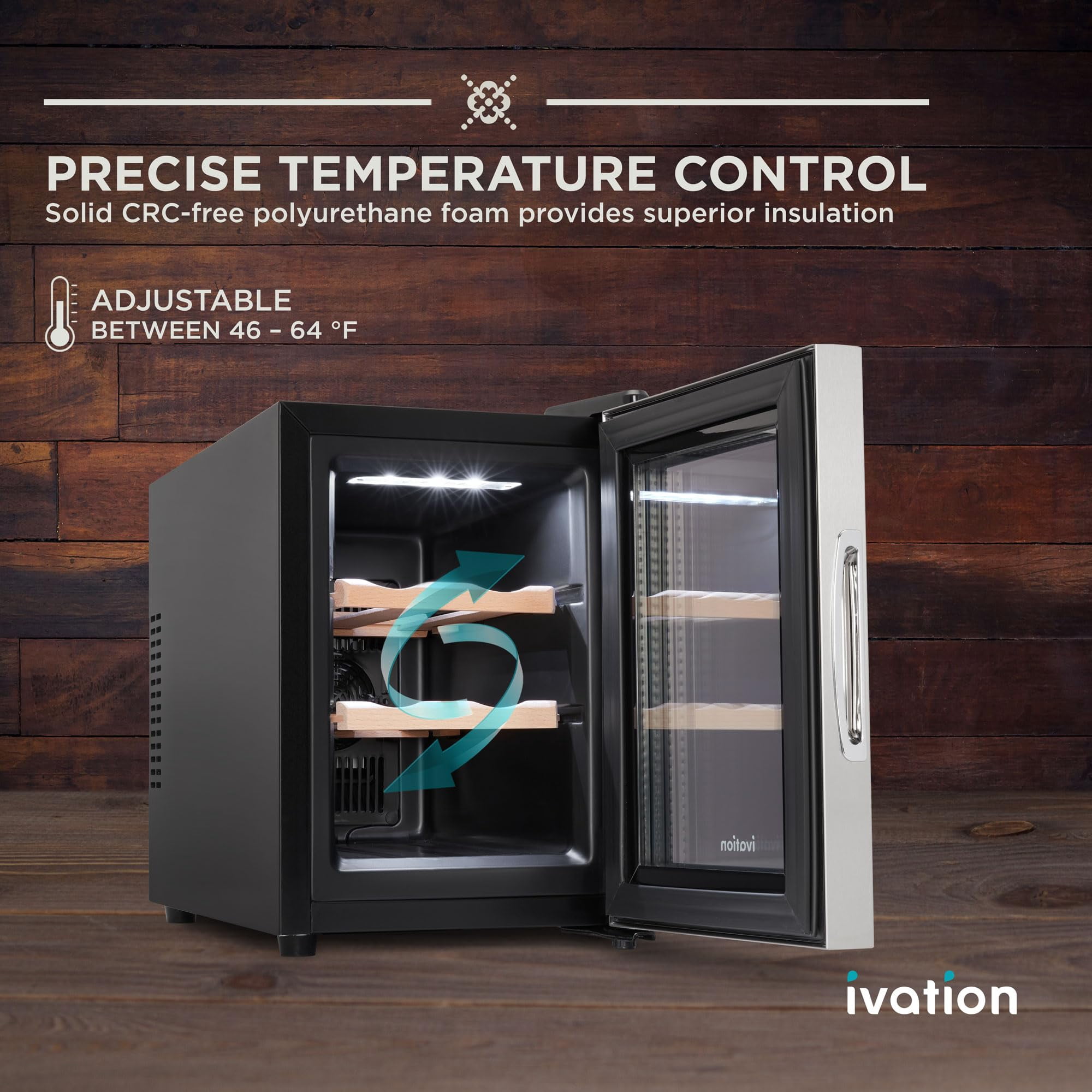Ivation 6 Bottle Thermoelectric Wine Cooler, Countertop Wine Fridge w/Digital Temp Control - Stainless Steel