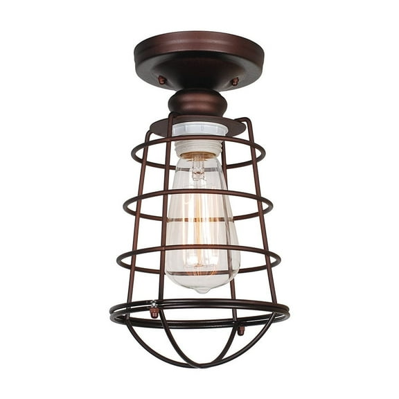 Design House Ajax Industrial Indoor Semi-Flush Ceiling Light with Wire Cage, Coffee Bronze