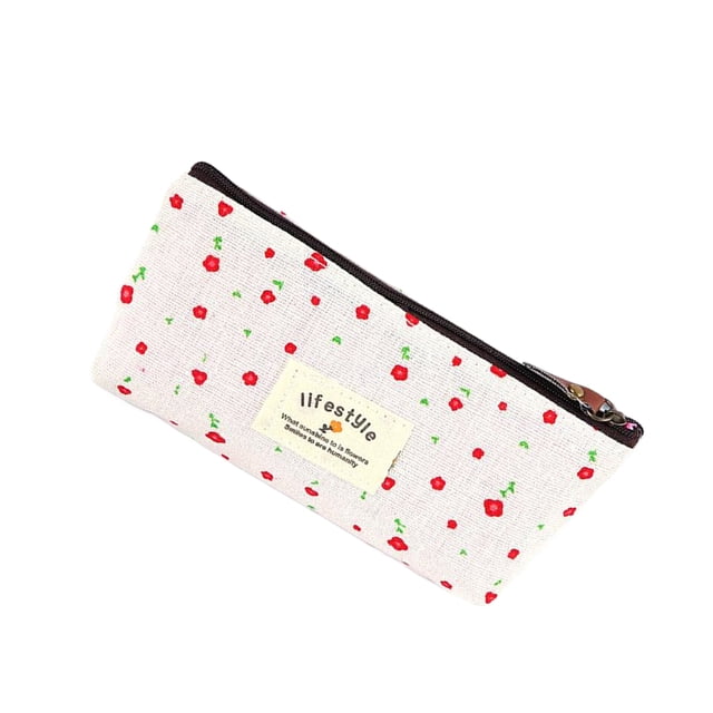Matsuzay Bolso cosmético floral de moda para los viajeros de moda Cremallera de lona Estuches de lápices con cremallera Flor Carpetas de archivos Blanco