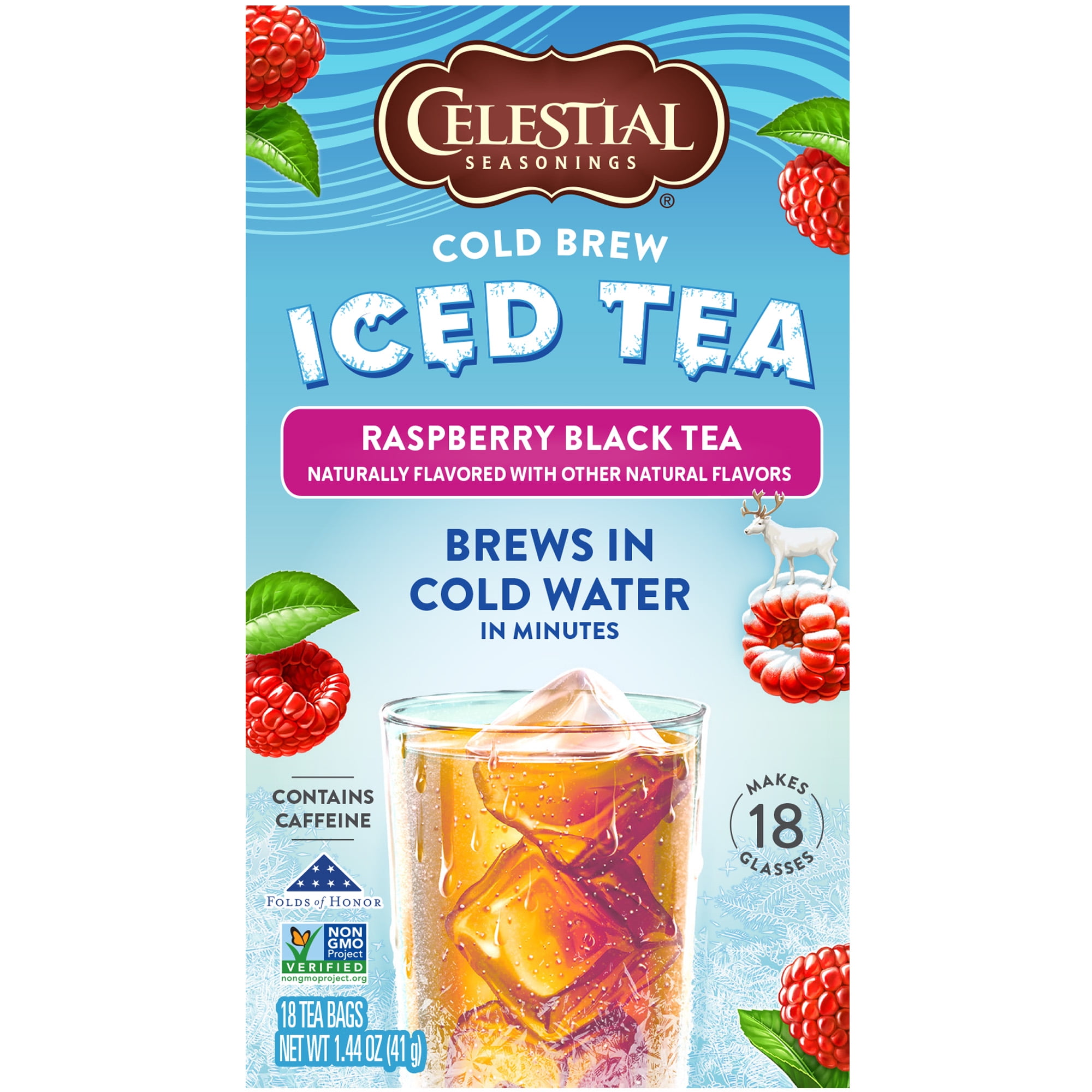 Celestial Seasonings Cold Brew Raspberry Caffeinated Black Iced Tea, 18 Ct Tea Bags