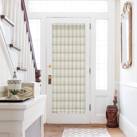 Farmhouse Grid, Door Curtains for Door Window, French Sidelight Front Back Door Curtains With Tieback, Country Minimalistic Geometric Plaid Lattice Kitchen Rod Pocket Drapes Panel, 25"x72"
