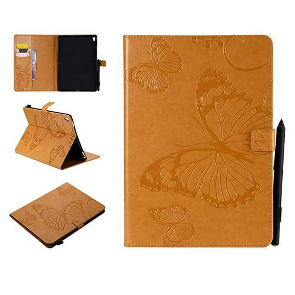 iPad Pro 9.7 case, Allytech Embossed with Butterfly Series AUTO WAKE/SLEEP Folio Stand Wallet Case with Cards/Cash Holder for Apple iPad Pro 9.7 Inch 2016 Release Tablet, Yellow