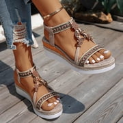 Mostsola Wedge Espadrilles for Women Platform Sandals Open Toe Boho Beaded Slingback Heels