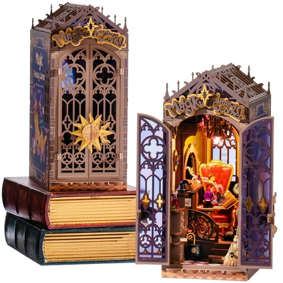 ROBOTIME DIY Book Nook Kit, Wooden Miniature Dollhouse Building Sets, Tiny House 3D Puzzle Craft Kits Bookshelf Decor, Gifts for Adults Teens(Magic Fantasy Corner)
