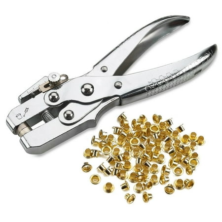 50 Free Eyelets (Eyelet Grommet Pliers Setting, Steel Hole Punch Eyelet Setter Kit - For Leather, Canvas, All Fabrics Men & Women Clothes, Shoes, Belts, Bags, Crafts - 100 Free Gold eyelets/grommets -)