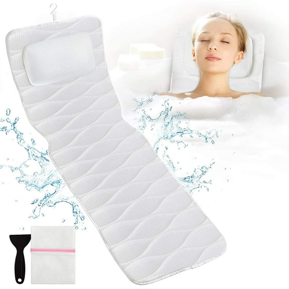 Full Body Bath Pillow, Bath Pillows for tub with Mesh Washing Bag & 21 Non-Slip Suction Cups, Spa Bathtub for Head Neck Shoulder and Back Support - 5D Air Mesh & Quick Drying