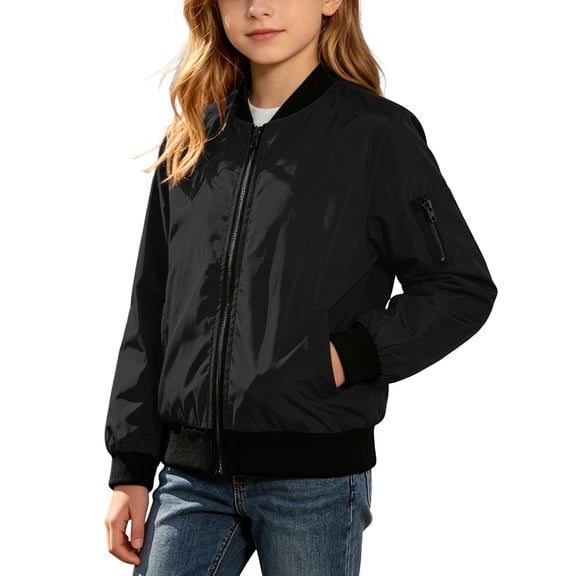 SDNall Girls Classic Full-Zip Coat, Water Resistant Windproof Contrast Casual Everyday Outerwear, Fall Winter School Outdoor Play Daily Coats for Girls 5-16 Years