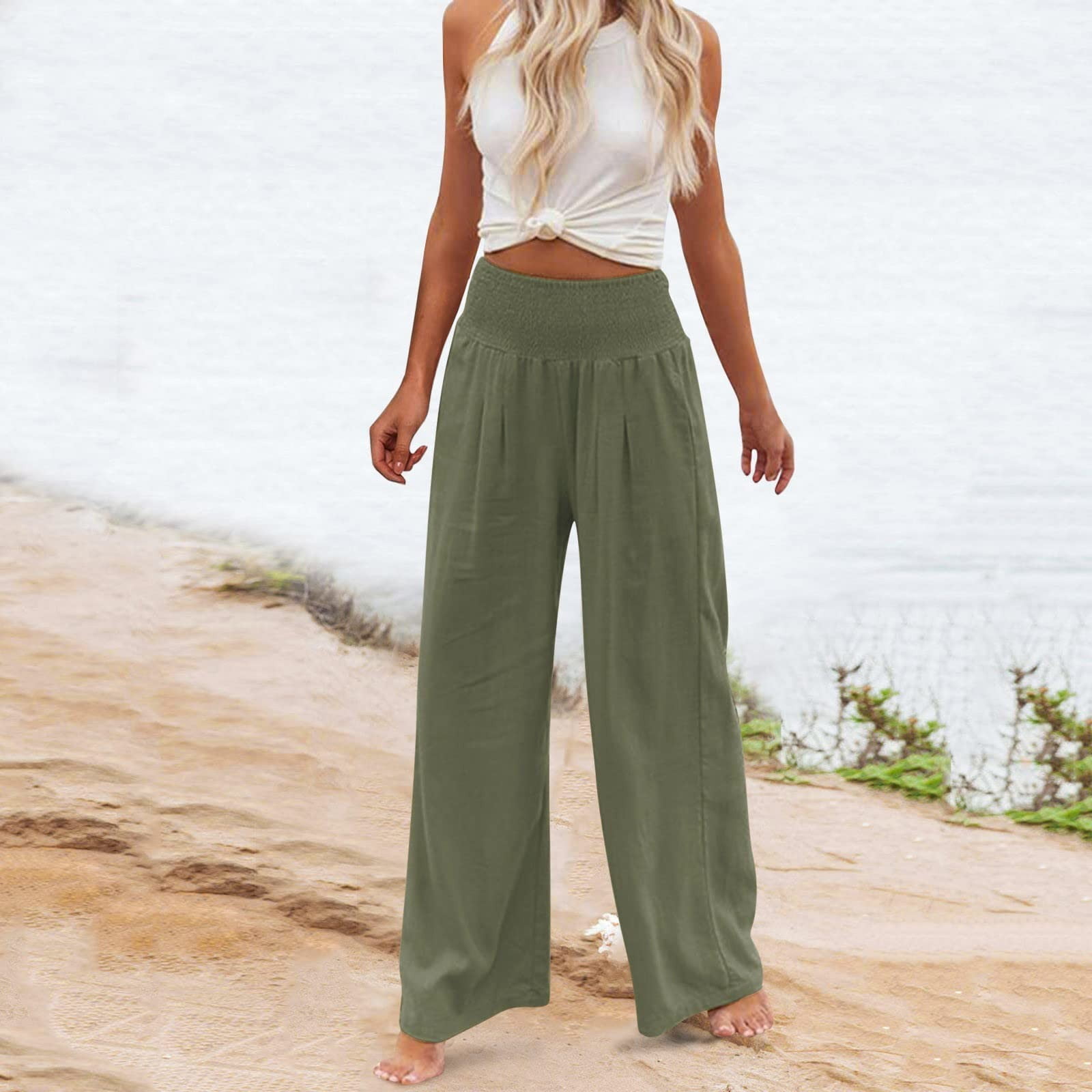 Linen pants women, high waisted pants, wide leg pants XS-US2 2380