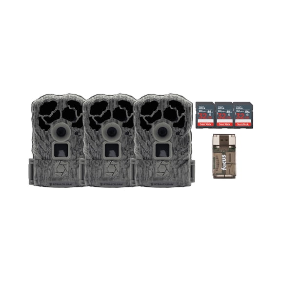 Stealth Cam Browtine 16MP Game Camera, Durable, 60ft Infrared Detection Range, Burst Mode 480 Video at 30FPS with 32 GB Memory Card and Card Reader (3 Pack)