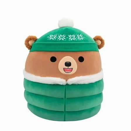 Squishmallows Winter Squad 12" Stokely the Bear Green Jacket Plush Doll Toy