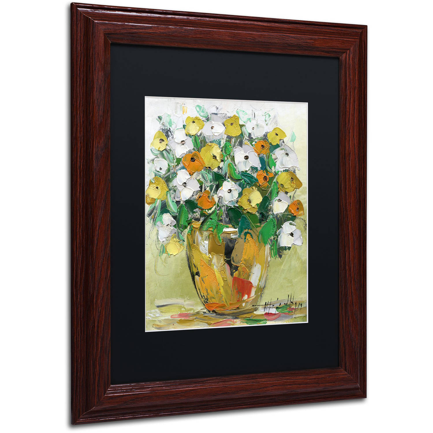 Trademark Fine Art "Spring Flowers in a Vase 4" Canvas Art by Hai Odelia, Black Matte, Wood Frame