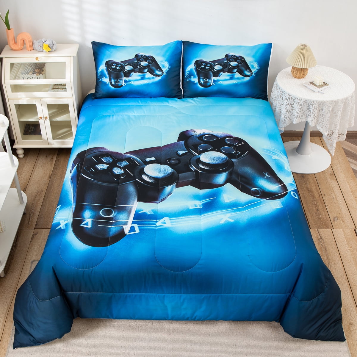 VIDEO GAME Blanket Comforter Reversible Console GIFT Teens Boys Red QUEEN 4 PCS 