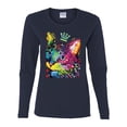 thumbnail image 2 of Wild Bobby Dean Russo Cat Wearing a Crown Thinking Cat Crowned Cat Lover Women Graphic Long Sleeve Tee, Navy, Medium, 2 of 5