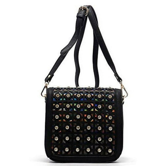2Chique Boutique Women's Laser Cut Rhinestone Black Cross Body Bag