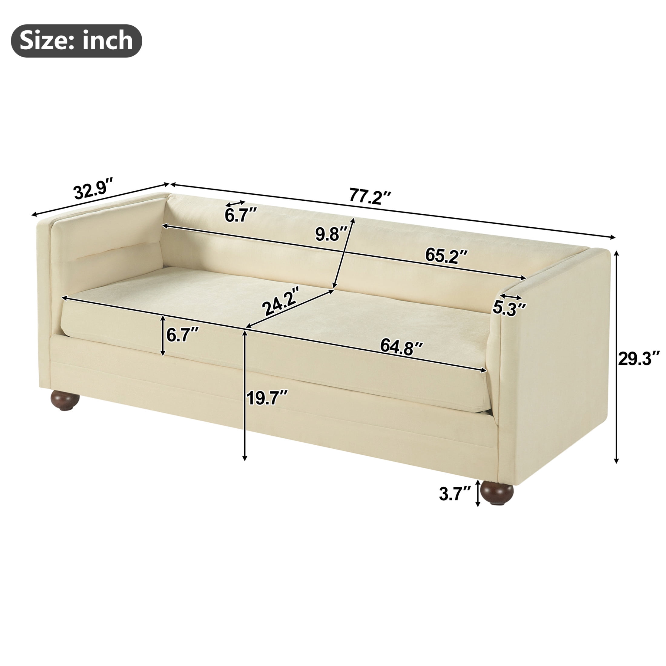 Christopher Knight Home 77.2" Modern Chenille Sofa Couch with Square Arms, 3 Seats, Wood Legs, Beige