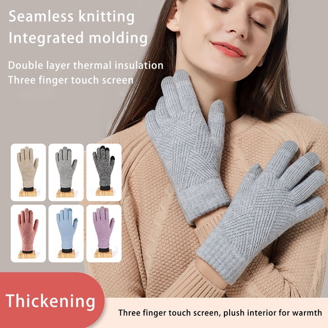 Ganfancp Mujer Adulta de Invierno de Doble Capa de Pantalla de Punto Guantes para Hombre Engrosada a Prueba de Frío Guantes de Equitación Ofertas Flash Liquidación 1* Guante