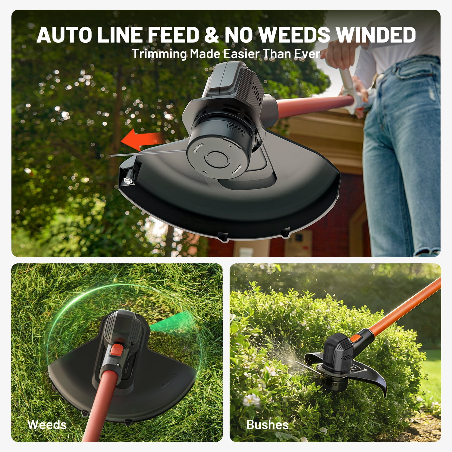 Litheli 20V 12" Cordless String Trimmer, Battery Powered Grass Trimmer & Wheeled Edger, with 2.0Ah Battery, for Garden, Yard and Farm