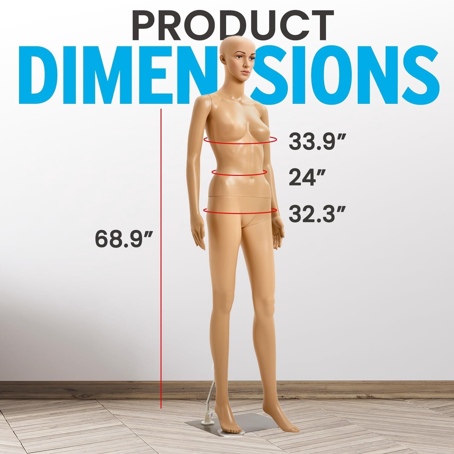 Topmaster Skin Female Mannequin - Premium Quality Construction, Detailed Dimensions for Realistic Proportions, Durable and Stable Design, Versatile Clothing Display, Sleek and Sophisticated Appearanc