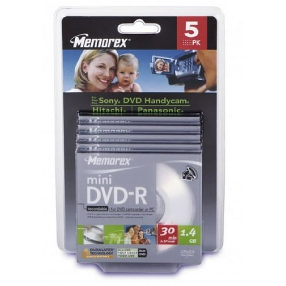 Memorex Mini DVD-R 8cm, 1.4GB Disc, with Jewel Box, 5 Pack