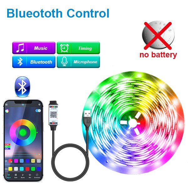 Tira de luces LED con Bluetooth para decoración de dormitorio, retroiluminación de TV para Navidad, Color RGB, Tpae, 5m, 10m, 15m, 20m, 30m, 45m