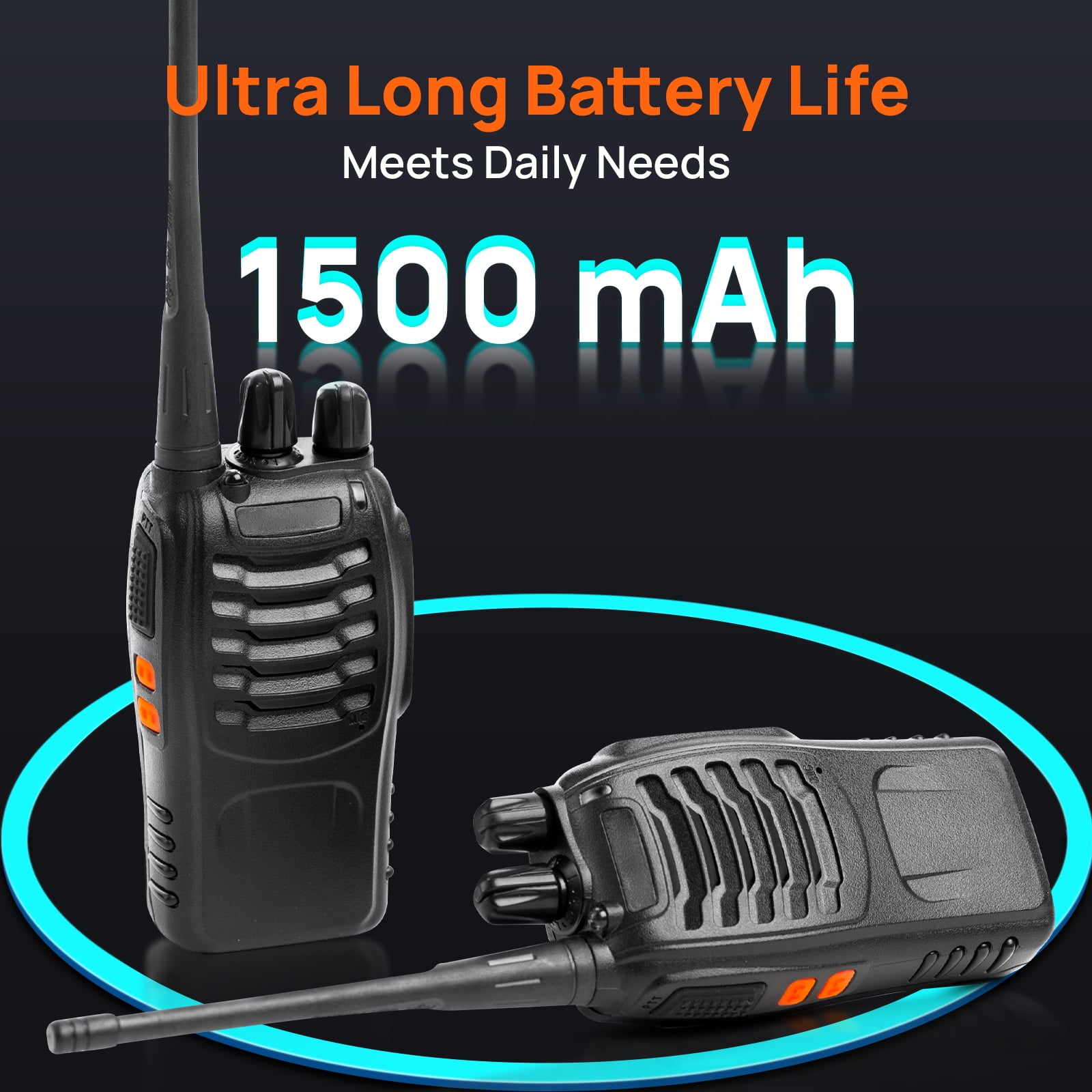 MULISOFT Walkie Talkies Long Range, Rechargeable Walkie Talkie for Adults with Earpieces & Li-ion Battery, Walky Talky with Flashlight and Charger, 2 Pack