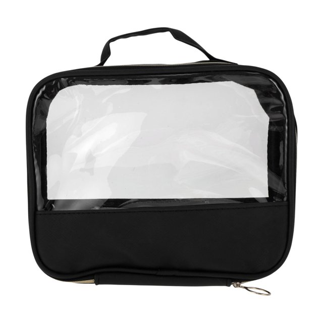 Ofertas Únicas 1 Pc Bolsa de Maquillaje de Viaje Transparente Portátil 7.09"x2.76" Poliéster Negro