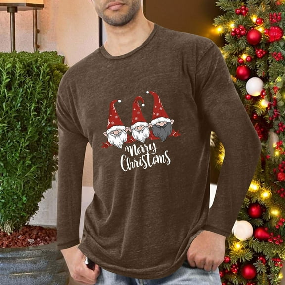 VgaVtl Brown Mens Long Sleeve T Shirts Christmas Mens Plus Size Shirts Graphic Loose Vacation Leisure Workout Shirts,M