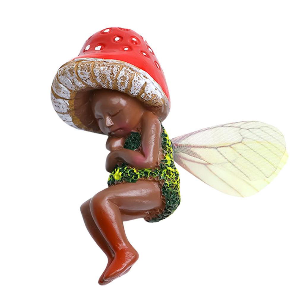 Julam Sleeping Fairy Figurine Resin Statue Garden Mushroom Decorations