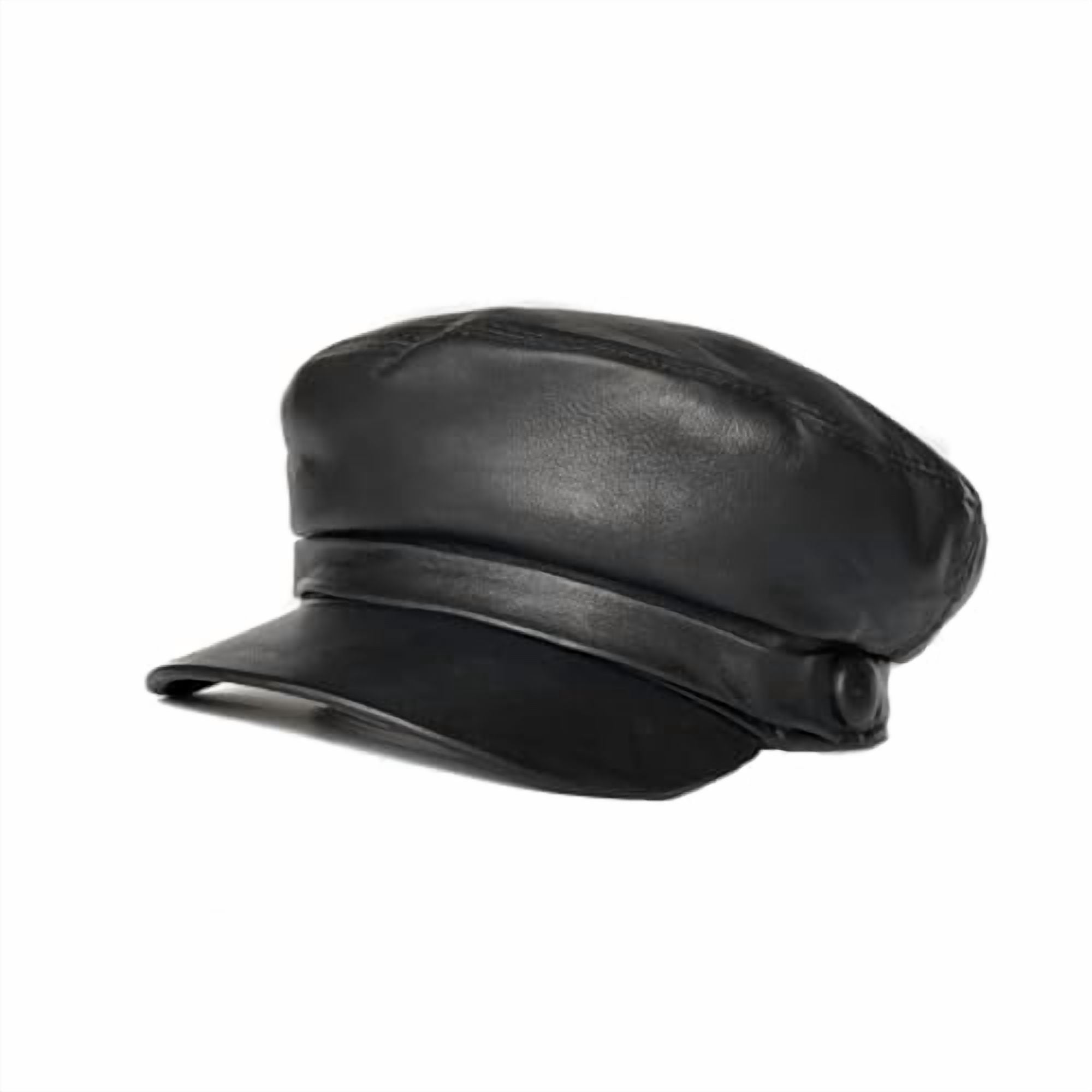 Lukkizara Women's Leather Newsboy Cap Cabbie Beret Real Leather Flat Hat Vitage Style Ascot Hat (US, Alpha, Large, Black)