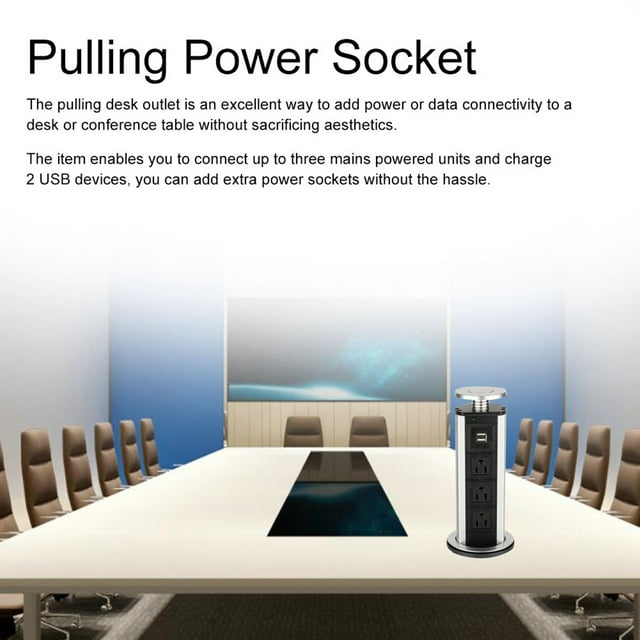 Retractable Desktop Power Socket USB Port Kitchen Table Countertop Usage Black 3 Power Socket 2 USB Port