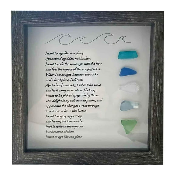 Soumake Sea Glass Picture Frame Wooden Photo Frame with Colorful Sea Glass Frame Sea Glass Poem Framed Artwork Ornament for Home Decor