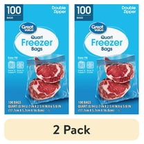 (2 pack) Great Value Freezer Guard Double Zipper Freezer Bags, Quart, 100 Count