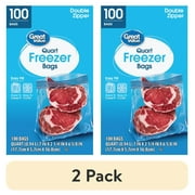 (2 pack) Great Value Freezer Guard Double Zipper Freezer Bags, Quart, 100 Count