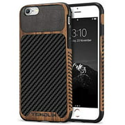 TENDLIN Compatible with iPhone 6s Case/iPhone 6 Case Wood Grain with Carbon Fiber Texture Design Leather Hybrid Slim