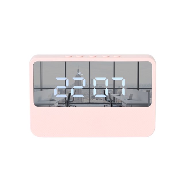 Naiovety Despertador digital LED Dormitorio Snooze Time Clocks Home Hotel Operado por Sala de estar Espejo interior Blanco Decoración del hogar Rosado