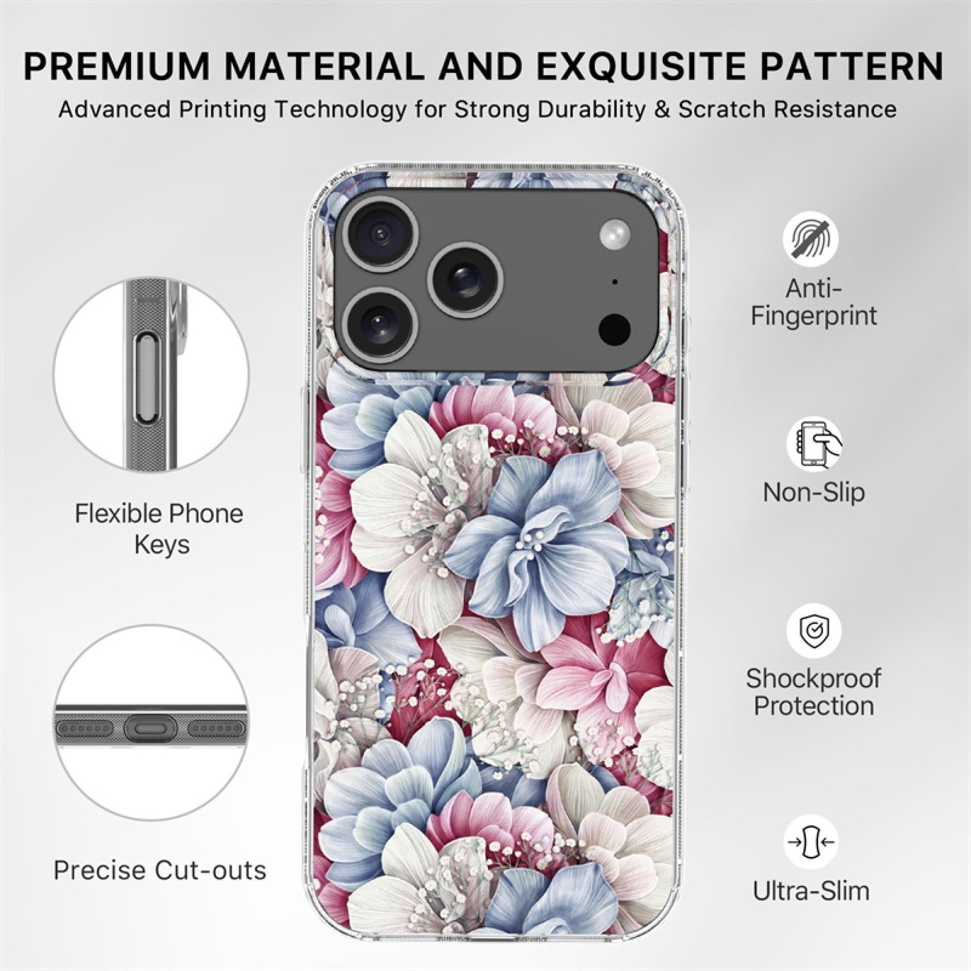 Mood Series Diamond Case Floral Gems for iPhone 17 Pro Max – Magnetic Charging Compatible, Slim Dual-Layer Shock Resistant Protection with Raised Bezel