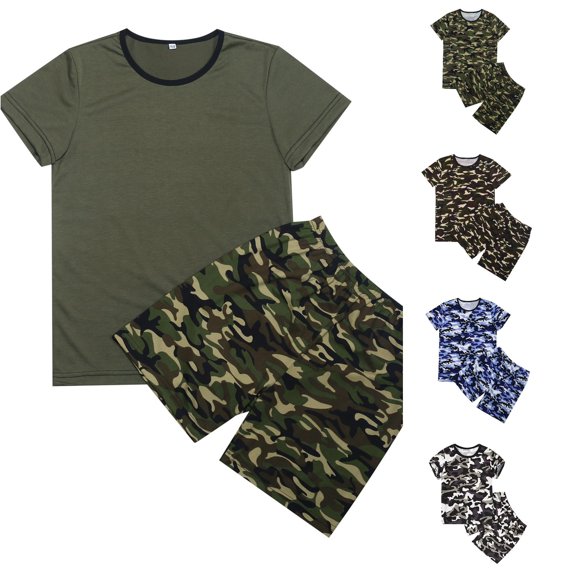 WERYOUNG Boys Girls Summer Outfits Short Sleeve Solid Color T Shirts And Camouflagess Shorts Two Piece Sets Weekend Activities Stylish Clothing Sets 2-3 Years