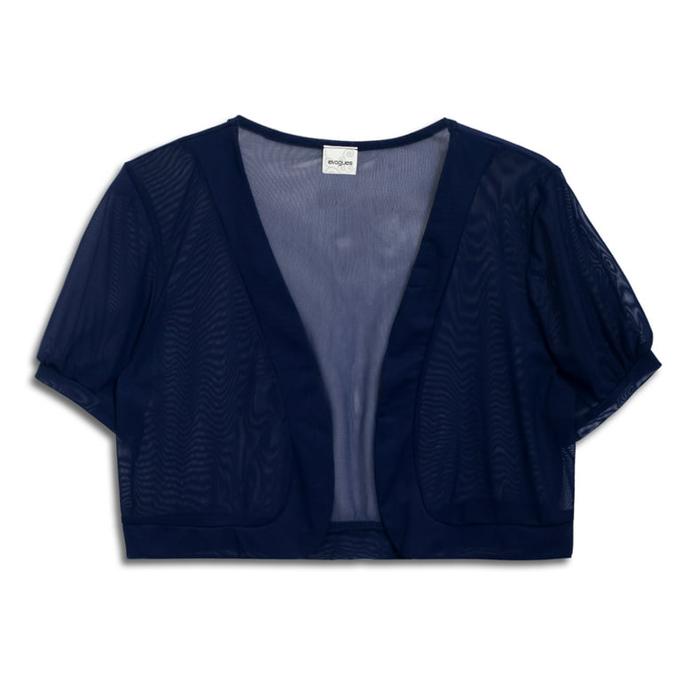 Plus Size Sheer Cropped Bolero Shrug Navy Blue