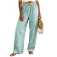 thumbnail image 4 of vigerkar Womens Gingham Pants Checkered Plaid Wide Leg Palazzo Pants Lounge Trousers with Pockets (Green, XL), 4 of 9